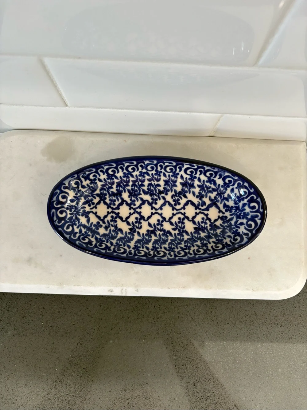 Ceramic Decorative Serving Dish - Blue and White Oval